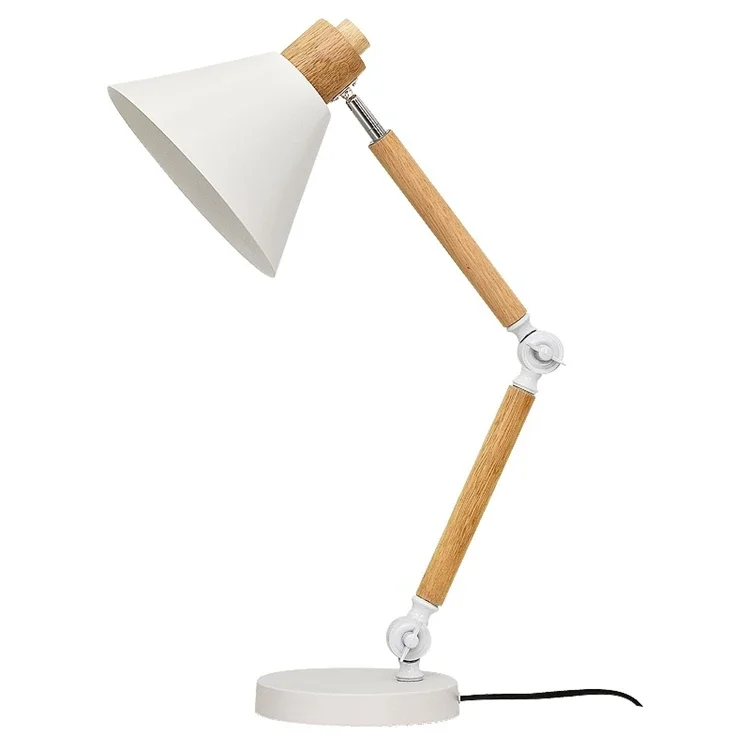 

Simple Modern Bedroom Bedside Lamp Simple Warm Japanese Long Arm Study Dormitory Led Solid Wood Table Lamp