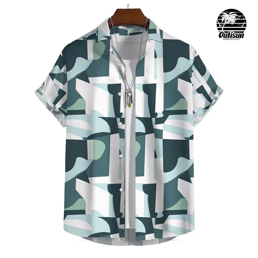 Men's Casual Short Sleeve Shirt Patchwork Plaid Print Summer Daily Casual Wear Men's Shirt Oversized Top Size S-5XL 6