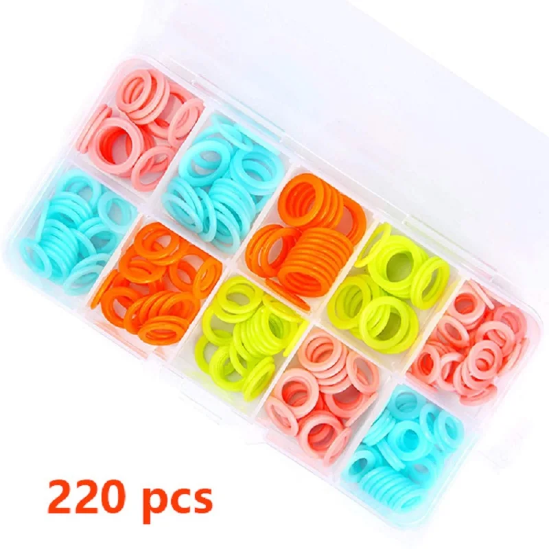 Knitting Stitch Markers Rings 180/220Pcs Colorful Knitting Crochet Locking Rings with Portable Storage Box for Sewing Handcrafts