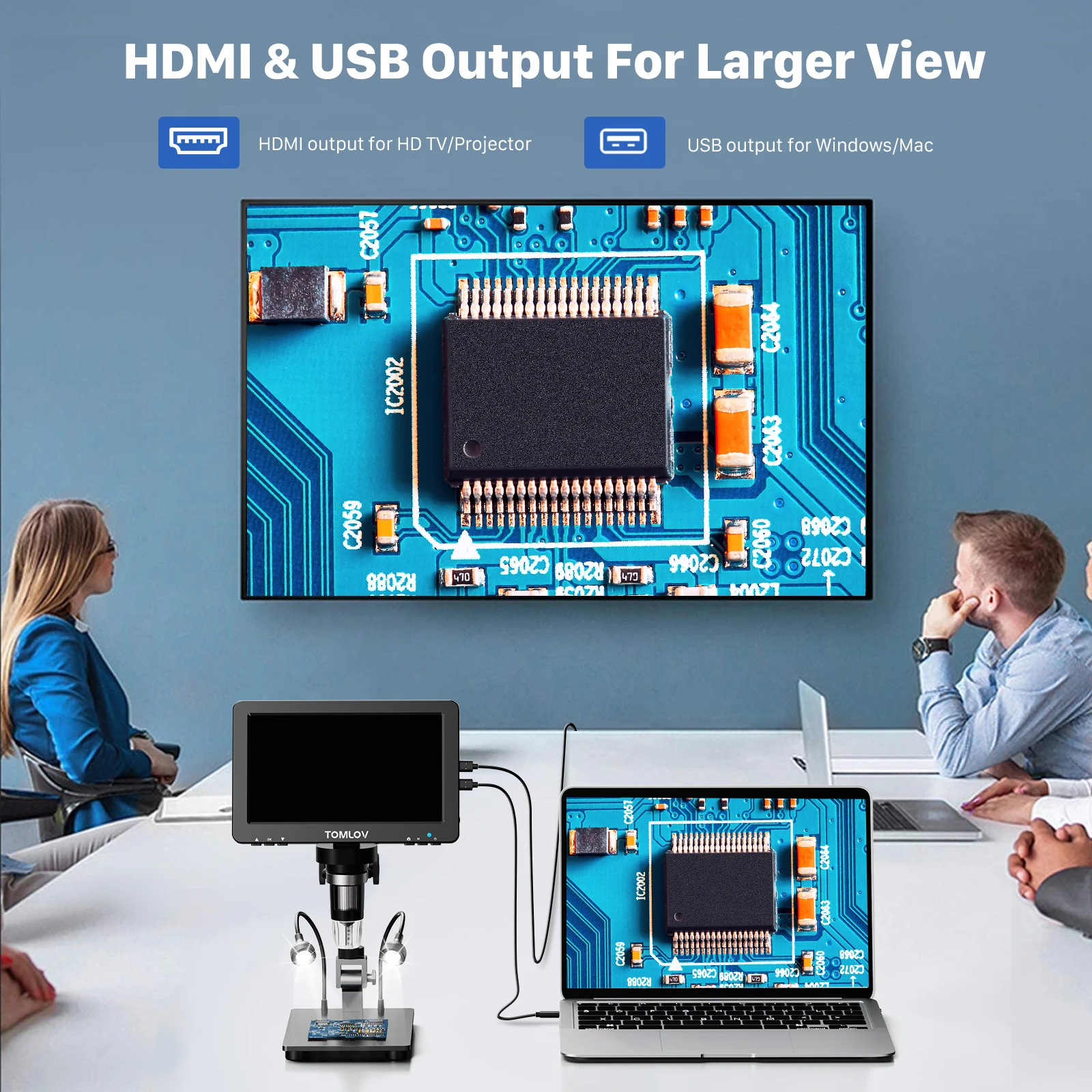 TOMLOV DM9 Pro HDMI Digital Microscope 7'' IPS Screen Microscopes 1200X Entire Coin View 16MP Professional Soldering Microscopio 2