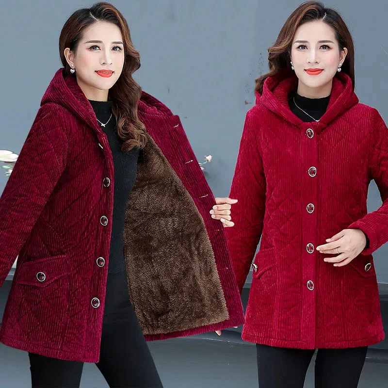 Womens Winter Corduroy Jacket Hooded Corduroy Jacket Womens Women