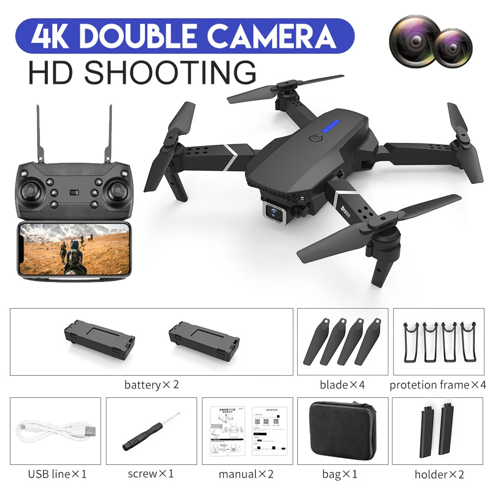2022 New Quadcopter E88 Pro WIFI FPV Drone With Wide Angle HD 4K 1080P Camera Height Hold RC Foldable Quadcopter Dron Gift Toy rc quadcopter with camera RC Quadcopter