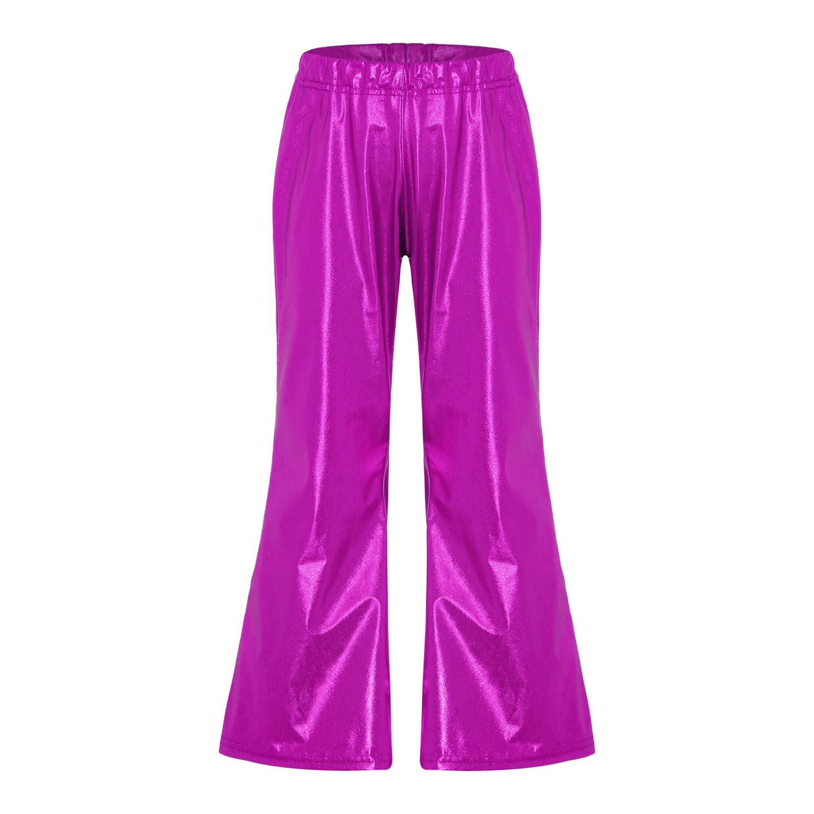 Mid Waist Flared Pants Elastic Waistband Metallic Shiny Bell-Bottomed Pants Trousers for Kids Boys Girls Dance Stage Performance