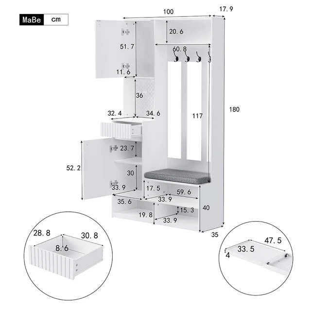 KOMHTOM Complete set hallway wardrobe with bench