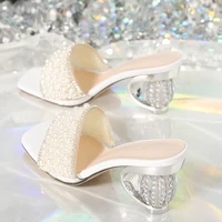 Aneikeh White Pearl Shiny Sandals Slippers Women Transparent Thick Bottom Party Dress Mules High Heels 2026 Summer Heeled Beach - Image 6