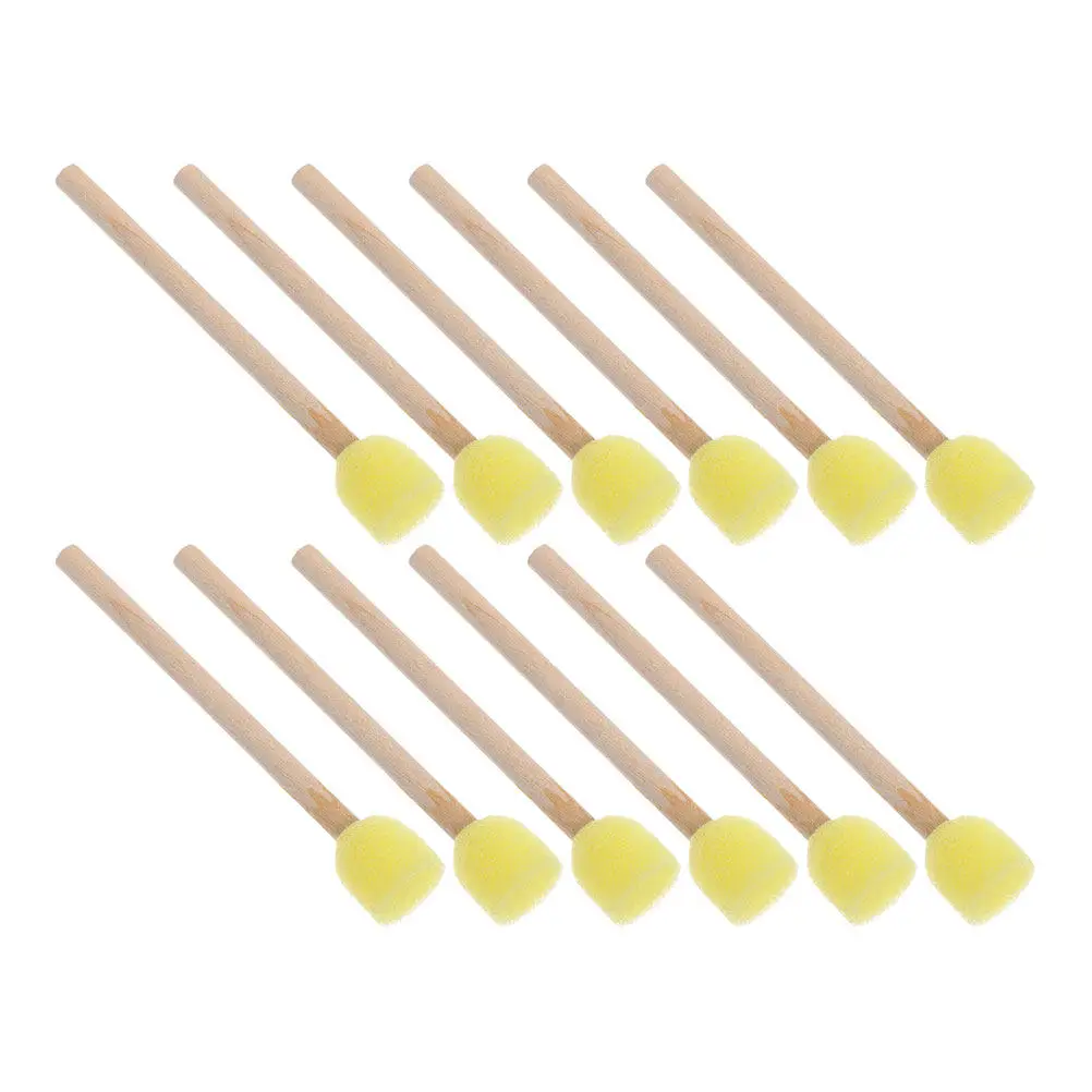 어린이를위한 30pc 라운드 스폰지 페인트 브러쉬 나무 손잡이가있는 DIY 유치원 낙서 도구 학교에 이상적인 아트 스폰지