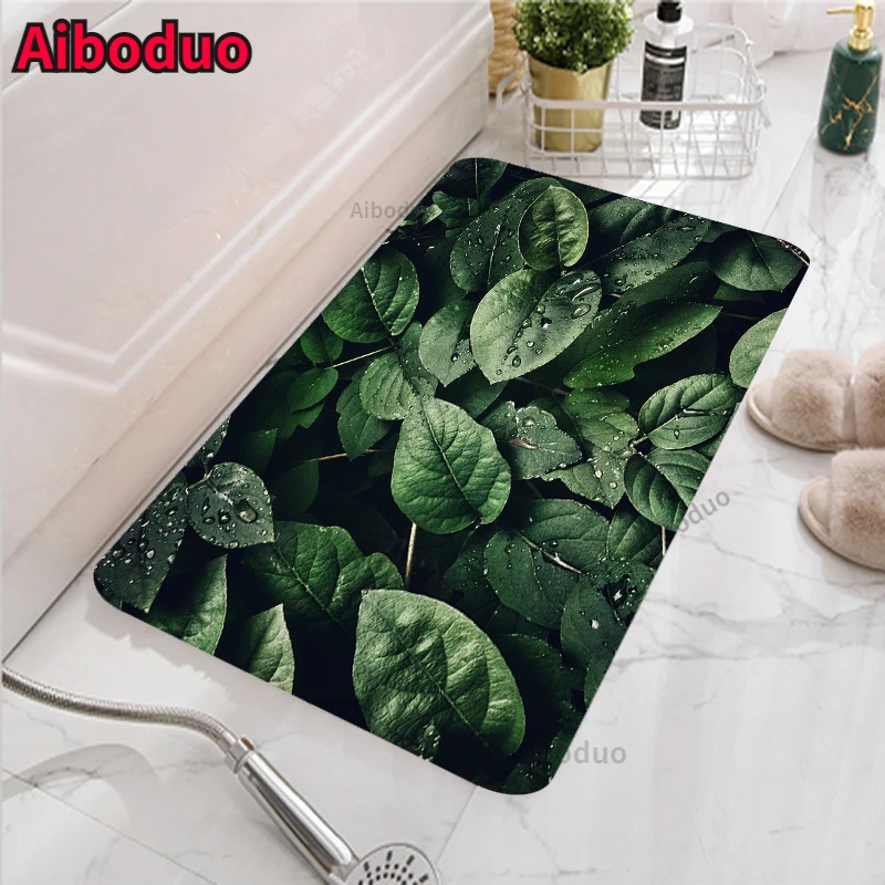 

Nature green leaves mat living room room entry door bathroom non-slip absorbent carpet simple non-slip absorbent small fresh mat