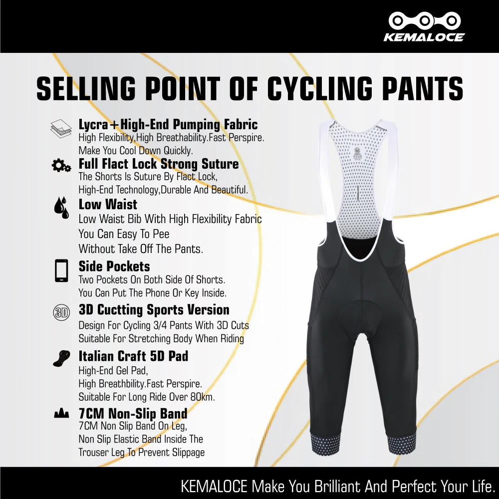 Cycling Pants Cycling Bib Pants KEMALOCE Cycling Pants 3/4 Summer Anti-UV Gel Pad Bike Bib Pants 3/4 Spring Bicycle Knicker