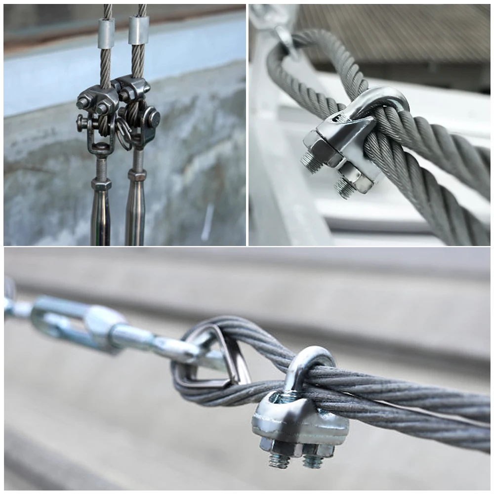 Wire Rope Clamps Cable Clamps 5-10pcs Waterproof U-Shaped Stainless Steel Fixing Clips Sling Fastener Accessories For 1/2/3/4/5/6/8/10mm