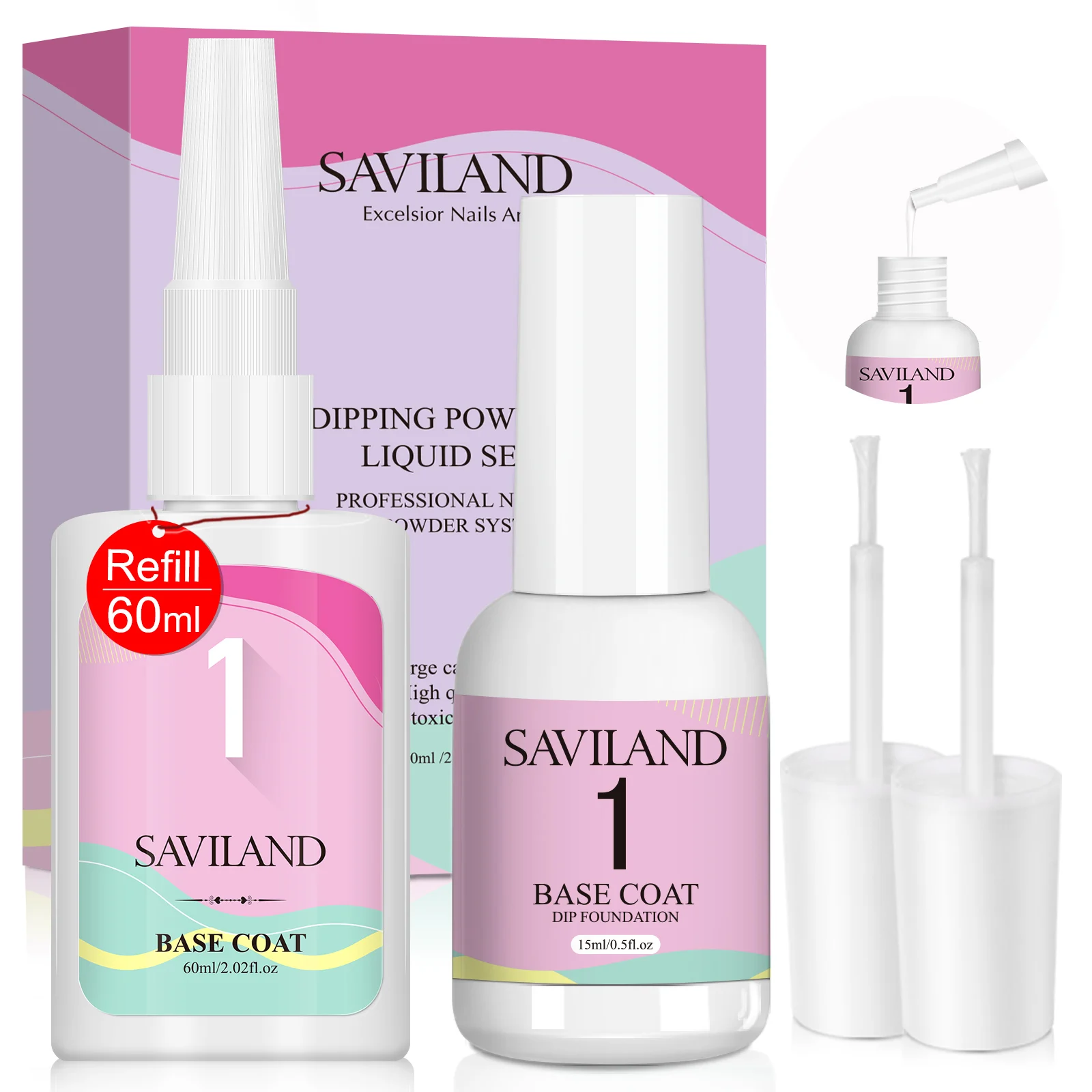 Saviland 2pcs 75ml Dip Powder Foundation Dip Base Liquid for Dipping Powder for Dipping No Need Curing Nail Salon DIY