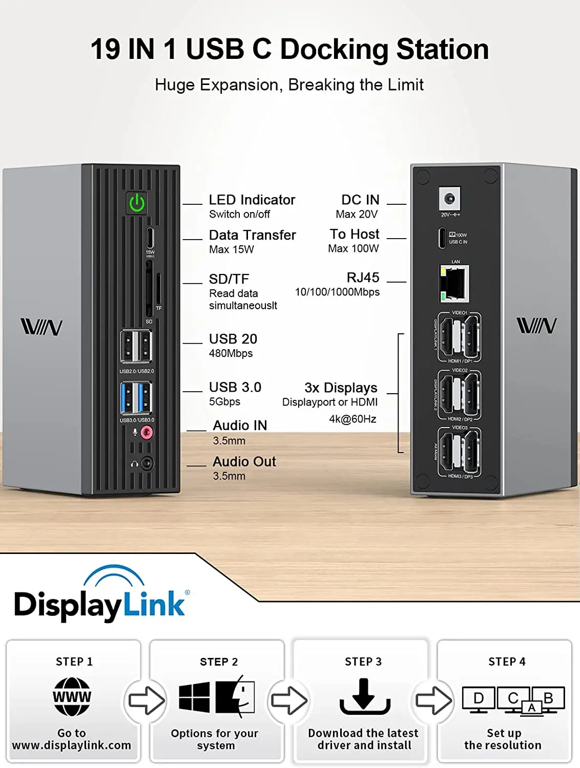 19-in-1 Displaylink Thunderbolt 3 4 5k Docking Station Usb Hub 3.0 For  Macbook Pro Air M1 M2 Xiaomi Quadruple Type C Hdmi Dp - Laptop Docking  Stations - AliExpress
