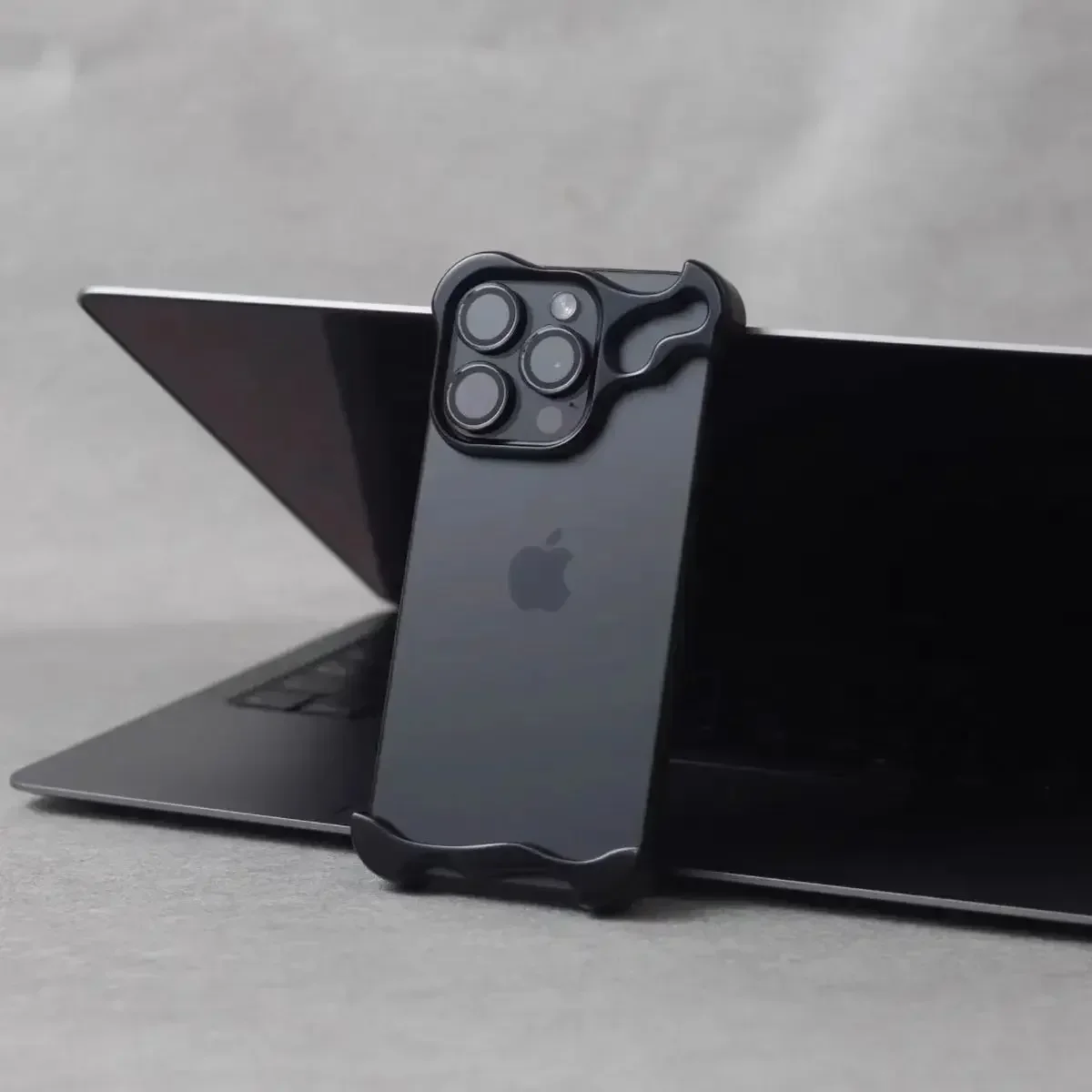Irregular Metal Bumper Shockproof Phone Case with Lens Film Protection, Bare Aluminum Alloy Cover