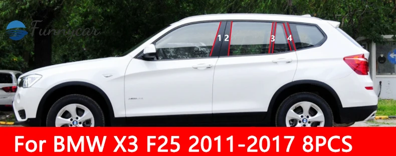 8pcs Car Pillar Posts For BMW X3 F25 2011 2012 2013 2014 2015 Door Window Trim Cover BC Column Stickers Decoration