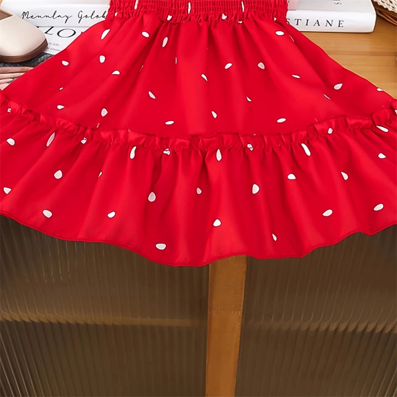 أزياء الأطفال الصيف الأحمر نفخة الأكمام اللباس طفلة منقطة القلب الملابس رائعتين الاطفال فساتين حفلة عيد ميلاد السنة الجديدة