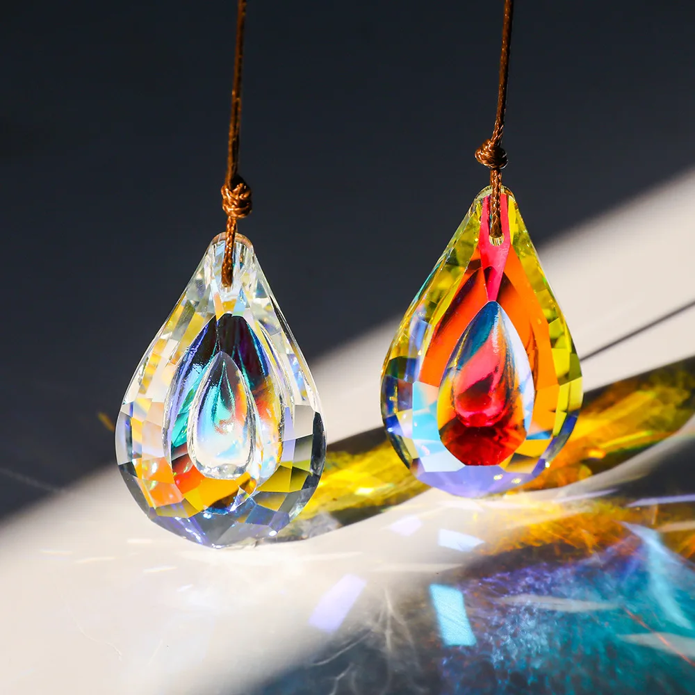 Colored Crystal Glass Prism Pendant Hanging Sun Catcher Accessories Rainbow Manufacturer Ornaments Crystal Chandelier Parts sun catcher crystal pendant sun catchers window ornament