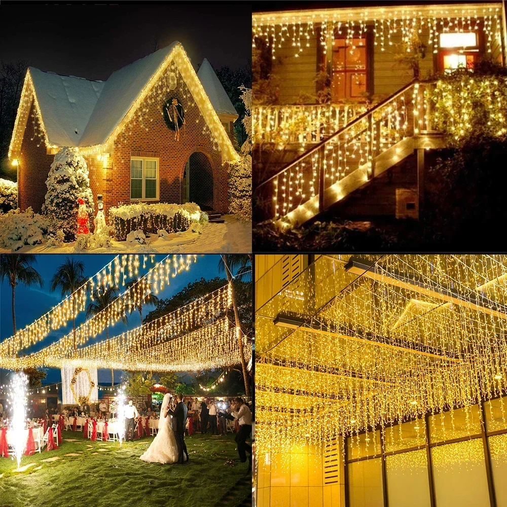 Curtain LED Lights Street Garland On The House Christmas Decorations Ornaments LED Festoon Icicle Oudoor Curtain Light New Year Holiday Decor