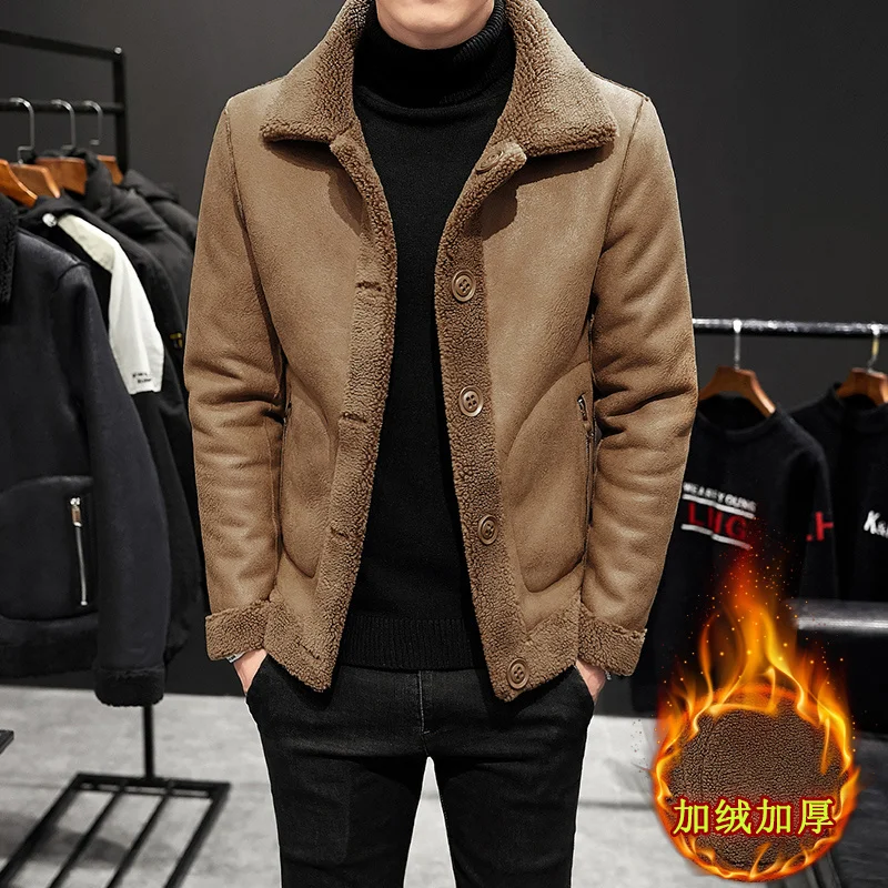 M-8XL 2022 Winter New Lamb Wool Coat Lapel Loose Warm Men Outerwear Fashion Casual Thicken Male Can Be Worn On Both Sides Jacket winter men s fleece thicker sweater warm pullover quality single breasted male slim knitted wool sweaters for spring