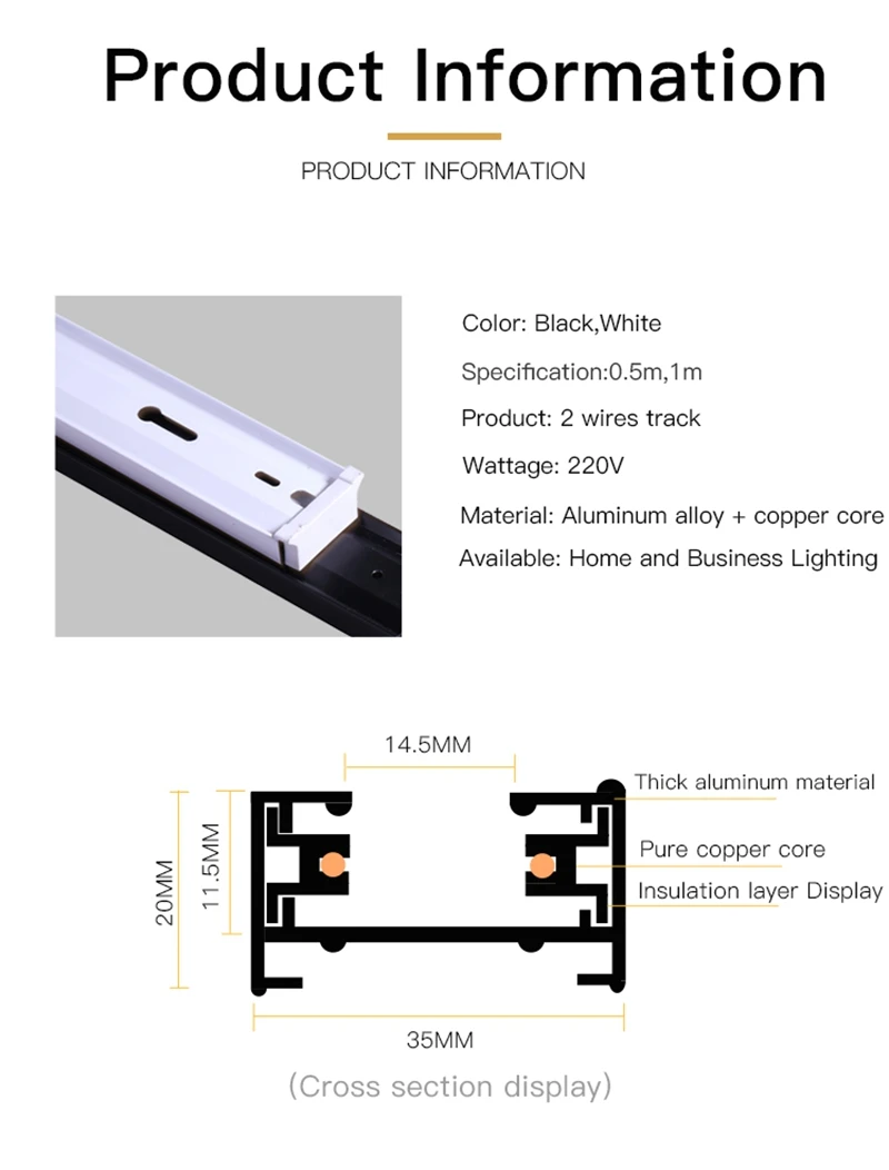 Track Light Rail Set 2 Wire Lighting Fixture 0.5M 1M Spot Led Track Lamp for Living Room Straight/L Shape Connectors Ceiling Box