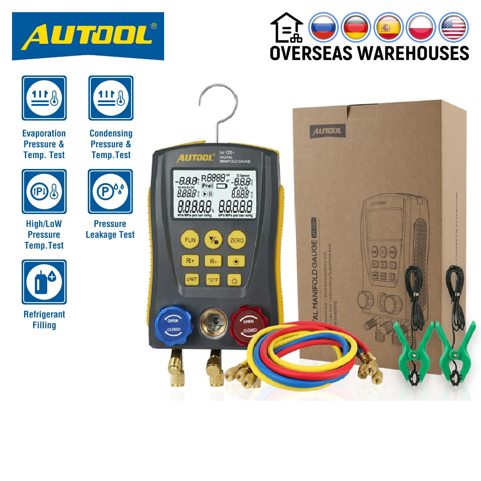 Lm120+ Refrigerantion Digital Manifold Hvac Vacuum Pressure Temperature