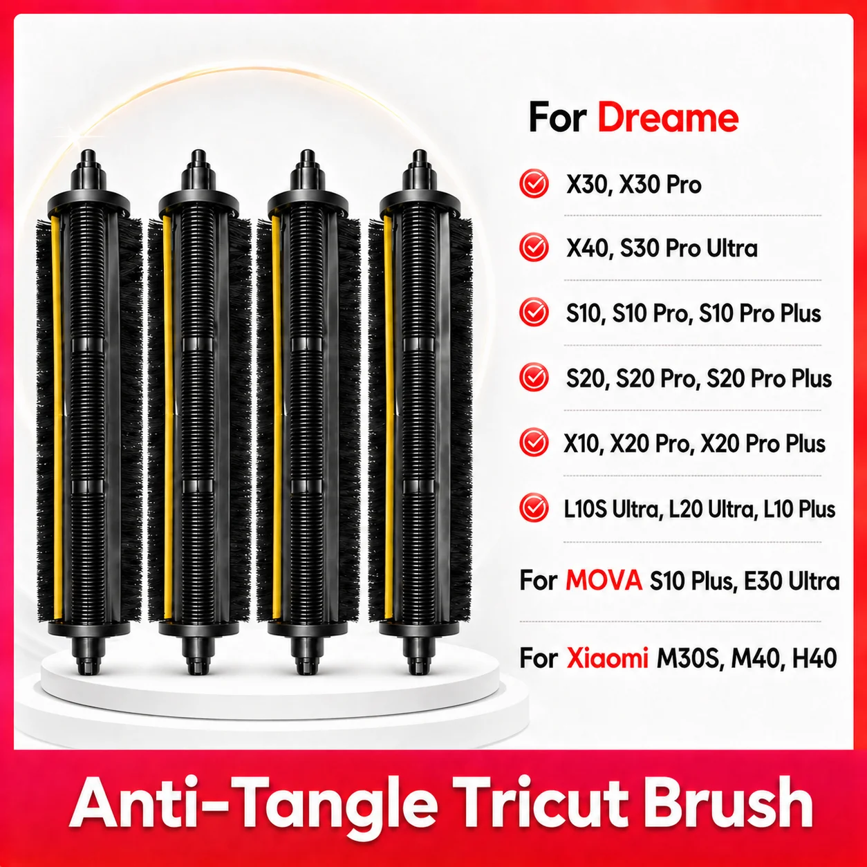 TriCut-Bürste Kompatibel mit Dreame X40 Ultra, X30 Pro, X20 Pro, S10, S20 Pro Plus, L10S Pro Ultra, Mova E30 Ultra, Xiaomi M30S, M40, H40