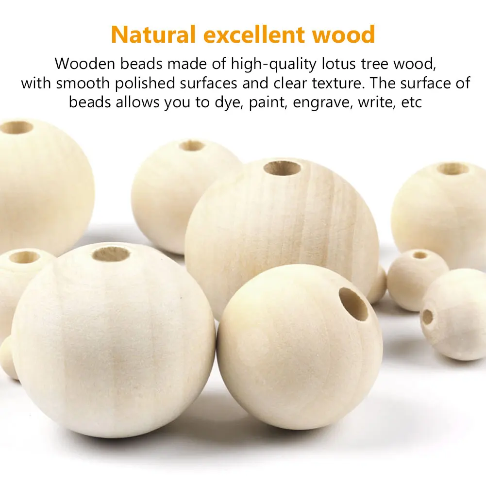 4 Sizes Big Wooden Beads for Macrame, 30mm 25mm 20mm 16mm 200PCS Natural  Wood Beads for Craft, Unfinished Wood Beads with Holes for Farmhouse