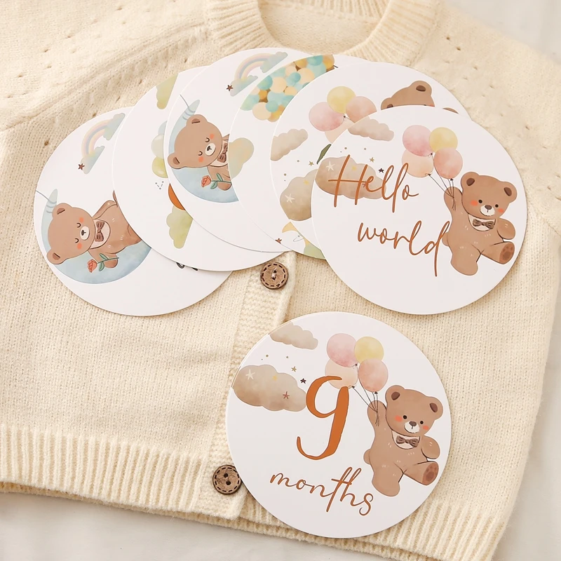 

16pcs Baby Bear Milestone Number Monthly Memorial Cards Newborn Birthday Gifts Souvenir Baby Birth Photo Photography Accessories