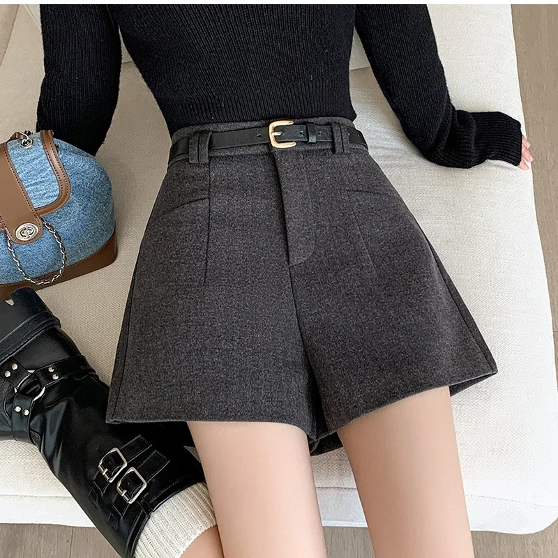 Duomofu Stylish Women's Casual Solid High Waist Wide Leg Shorts with Pocket Loose Woolen Suit Shorts Business Boot Shorts S-XL
