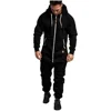 Men Jumpsuit Solid Long Sleeve Hooded Thick Playsuits Male Zipper Hoodies Romper Autumn One Piece Sets Casual Straight 1