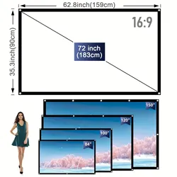 Portable 16:9 Wrinkle - Free Lightweight Projection Screen Fabric - 72 inch
