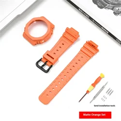 Premium Resin Watch Strap and Bezel Kit with Tools - Sport Waterproof Rubber Watch Band Modifying Set - GA - 2100 (Orange - Black)