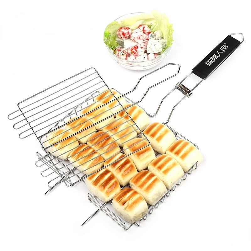 BBQ Net Square Grilled Fish Chicken Net Clip Hand Held Grill Mesh Wire Clamp Metal Wood parrilla grill 바베큐그릴 그릴 바베큐 그릴 석쇠 바베큐 불판