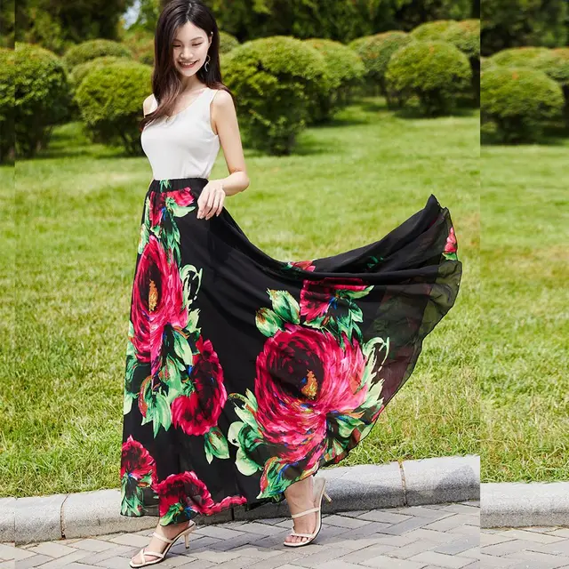Bohemian Long Floral Skirt 5t Maxi Skirt Womens Summer Boho Floral