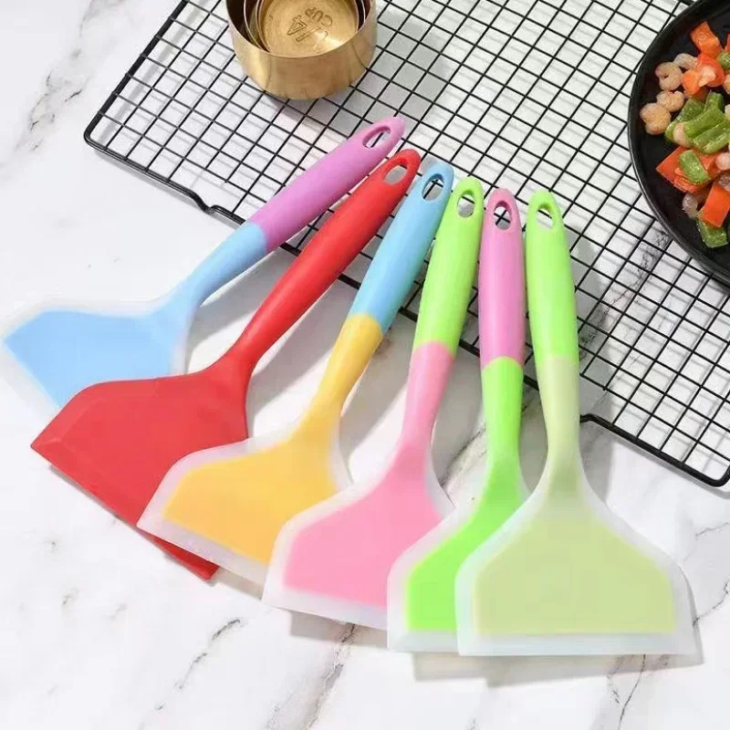 Silicone Pancake Turner Non-stick Fried Egg Turner Beef Meat Pizza Clips Food Grade Spatula BBQ Kitchen Tools