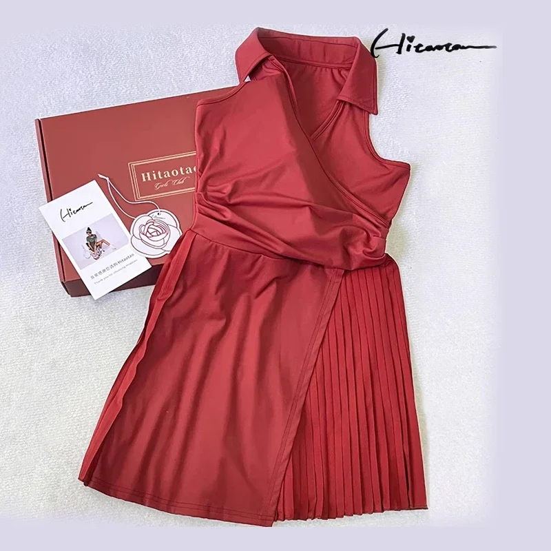 Tennis Wear for Women Spring and Summer Sleeveless Polo Shirt Dress Pleated Skirt French V-Neck Sports Casual Dresses