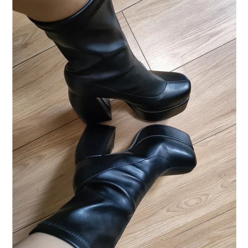 Fashion Jeans Platform Boots Women 2023 Spring Autumn New Waterproof Chunky High-heeled Boots Plus Size 42 Platform Shoes Ladies