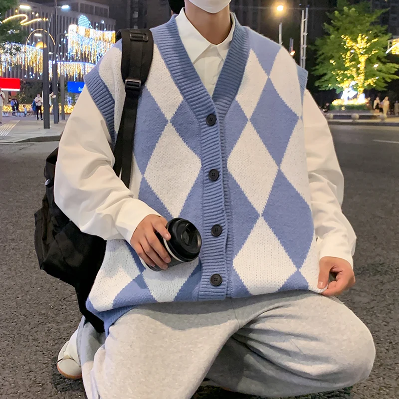 Windproof Open Front Button V Neck Vest Waistcoat Men Warm Soft Coat Autumn Winter Top Sleeveless New Basic Casual Knit Cardigan
