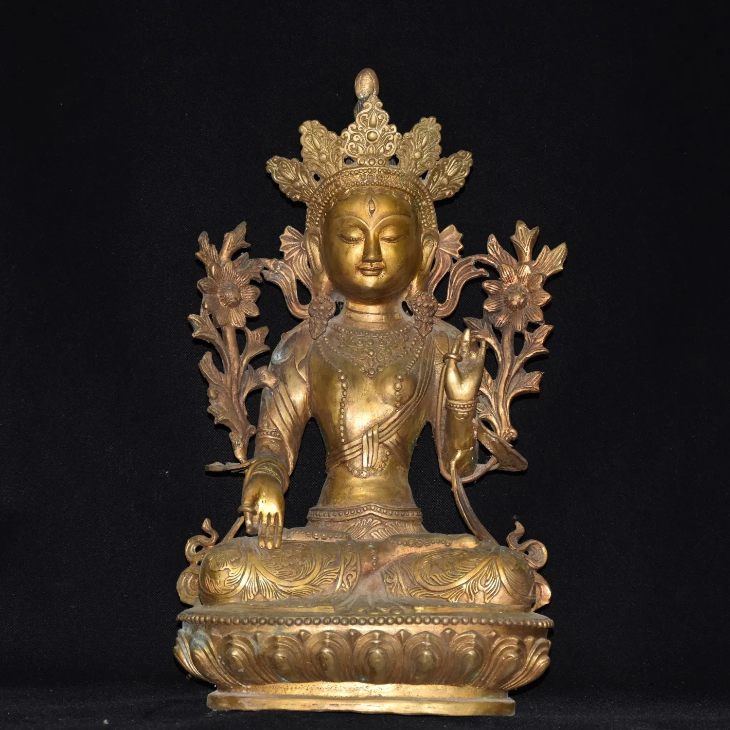 

18"Tibetan Temple Collection Old Bronze Gilded Cinnabar White Tara Sitting Buddha Lotus Terrace Worship Hall Town house Exorcism