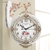 Inches Luxury European Silent Wall Clock Retro Living Room Double Sided Reversible Wall Clock in White Vintage Flower Home Decor 3