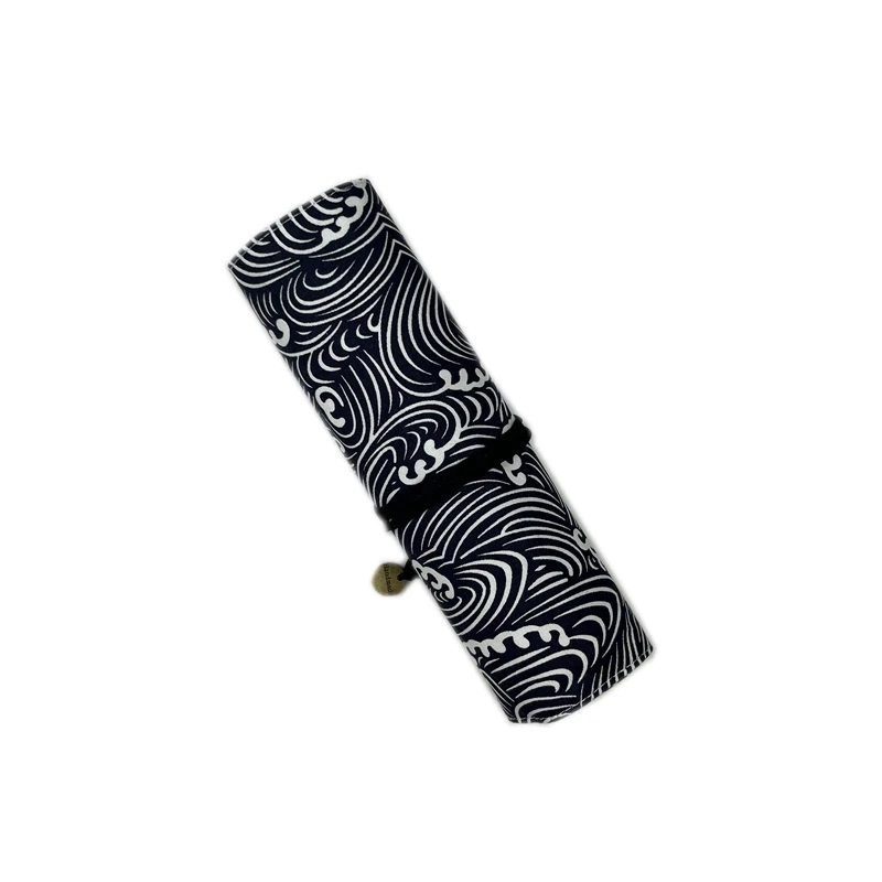 수제 검은 패브릭 펜 커튼 대용량 펜 가방 편지지 보관 가방 펜 가방 휴대용 롤링 커튼