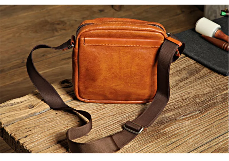 Fashion handmade designer natural real leather men small mini shoulder bag summer outdoor daily work best selling messenger bag