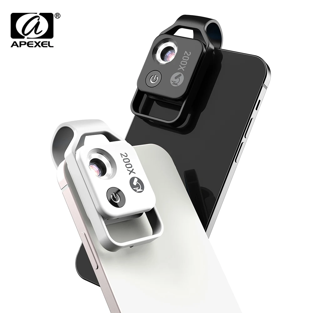 APEXEL mini 200x Magnification Clip Magnifier Microscope With CPL LED for  iphone