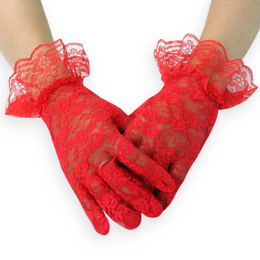 Wedding Dress Gloves Short Lace Black White Red For Bride Finger Guantes Largos Mujer