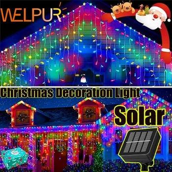 NEW 2024 Christmas Decorations Lights Solar Icicle Curtain Lights 8 Modes Outdoor Waterproof Garden Party New Year Decoration 1