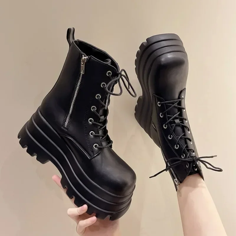 Chunky Platform White Ankle Boots Women shoes 2024 Autumn