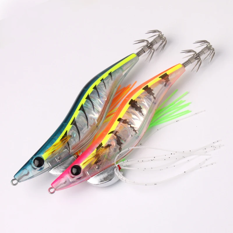 Kawa 1pc Wood Shrimps Squid Lures 21g 110mmFishing Squid Hook Eging Fishing Artificial Bait For Fishing Squid Octopus Culterfish