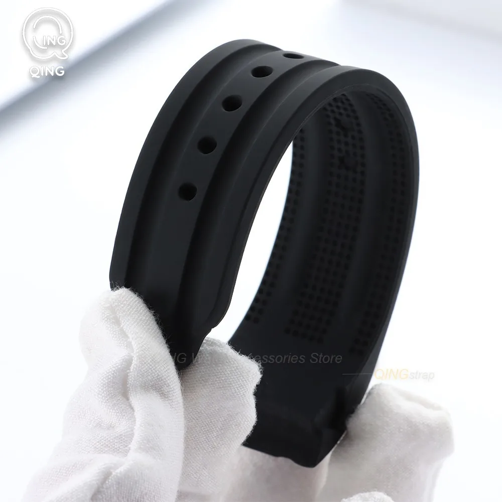 Curved End Silicone Sport Watch Band - Thick Waterproof Rubber Strap