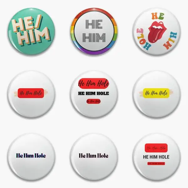 

He Him Retro Hole Hi Soft Button Pin Funny Clothes Gift Women Lapel Pin Decor Creative Collar Badge Brooch Jewelry Hat Metal