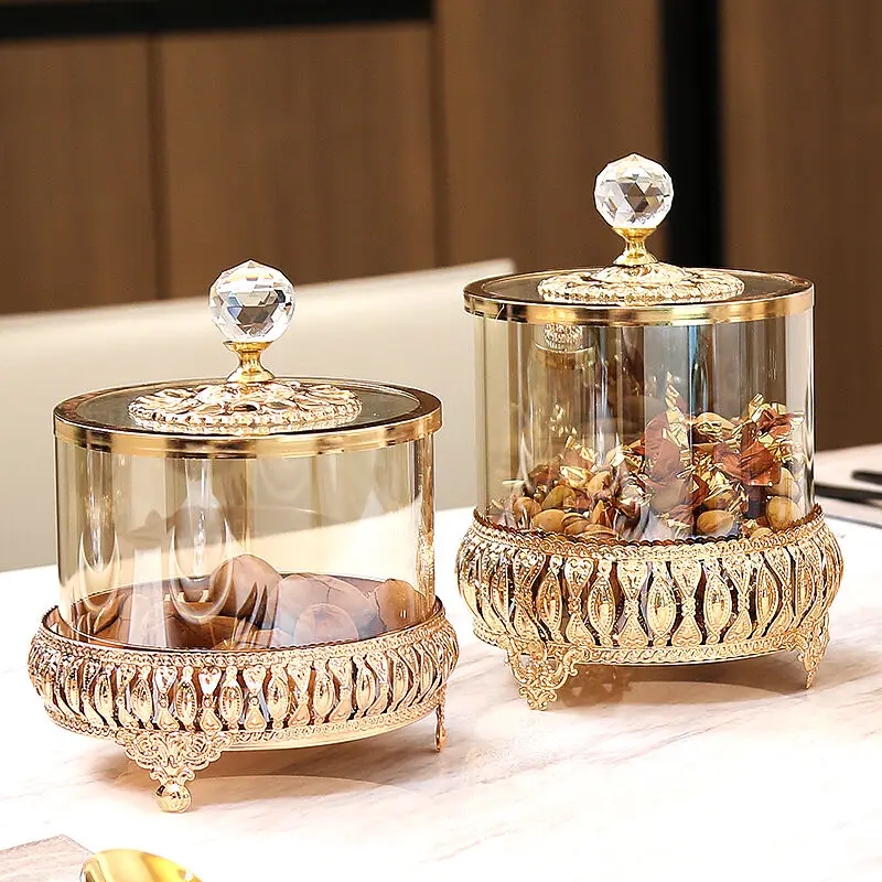 

American light luxury gold with cover crystal glass tank creative home living room coffee table storage tank ornaments