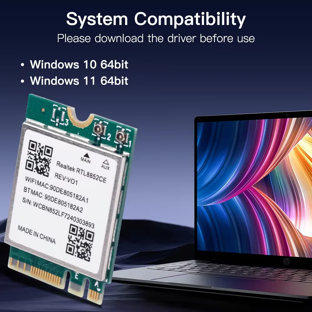 WiFi 6E RTL8852CE M.2 NGFF Wireeless Adapter Bluetooth 5.3 5374Mbps 2.4G/5G/6GHz 802.11AX For Desktop/Laptop For Win10/11