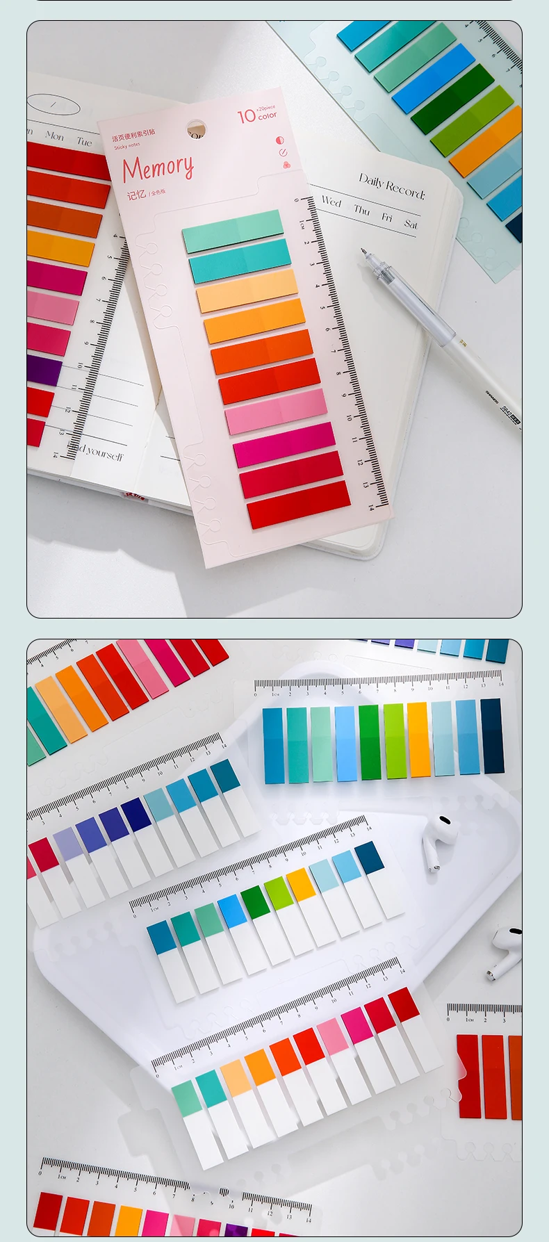 10*20PCS Transparent Index Notizen Papier Büro Schule Liefert Schreibwaren Kleine Rectangu Fluoreszierende Aufkleber Streifen Klebrige – Detail 7
